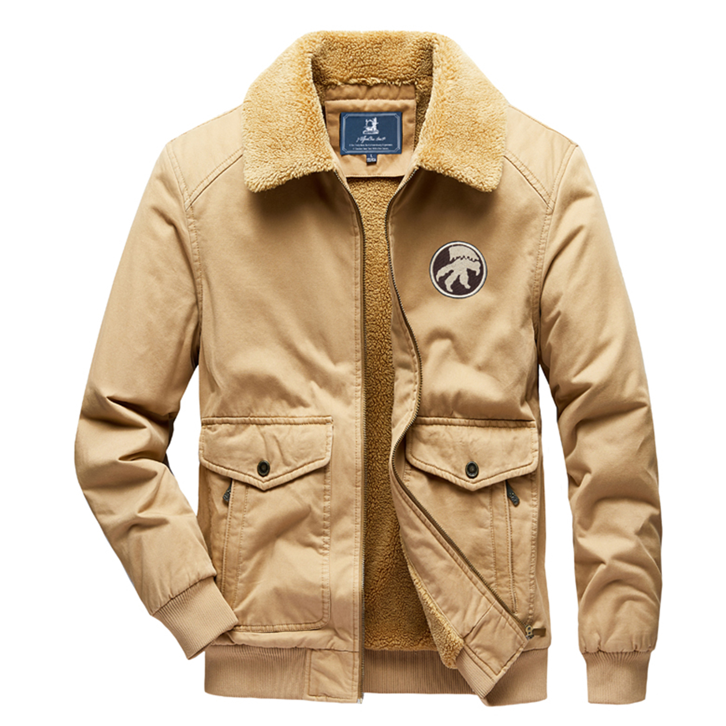 冬季复古工装棉衣男羊羔绒翻领外套纯棉加厚夹克飞行员加绒棉服潮