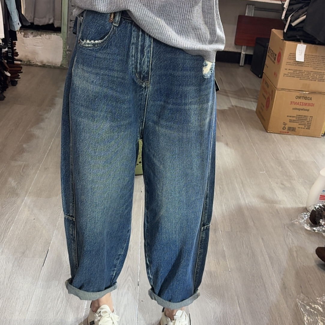 百搭宽松做旧复古水洗直筒女牛仔老爹裤