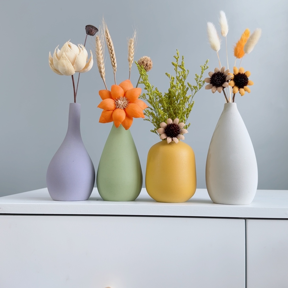 瓷片陶瓷小花瓶含花总高约20-30cm