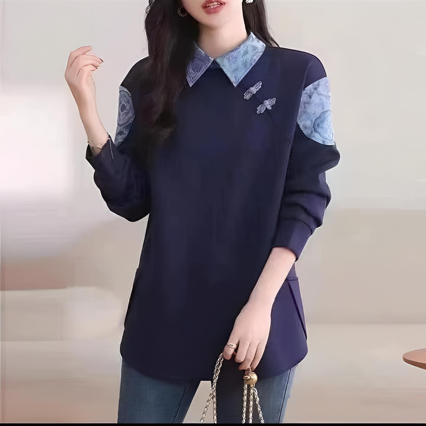 常规春季新中式卫衣长袖拼接女装休闲百搭