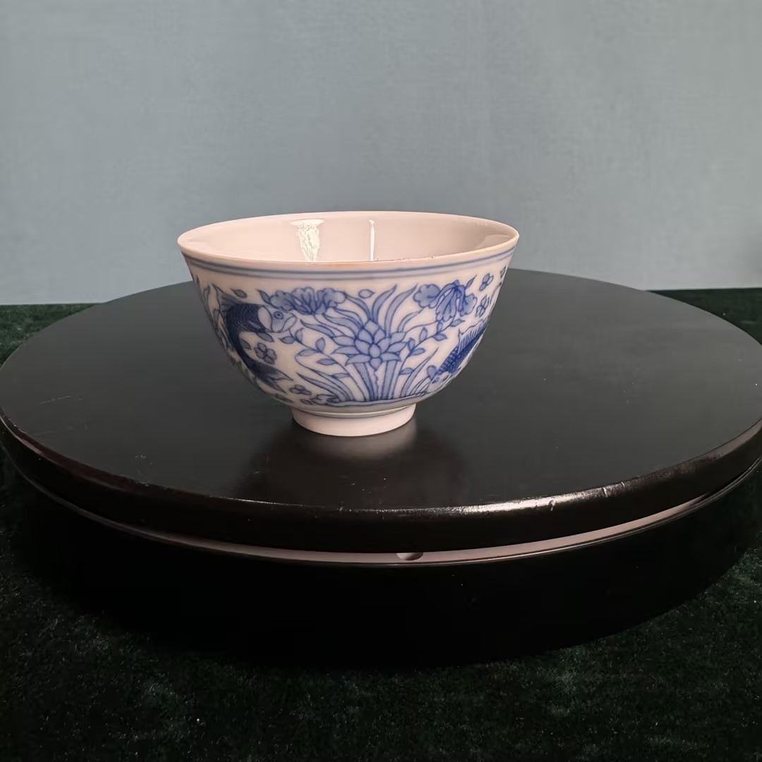 青花鱼藻纹蛋壳杯QH-021403