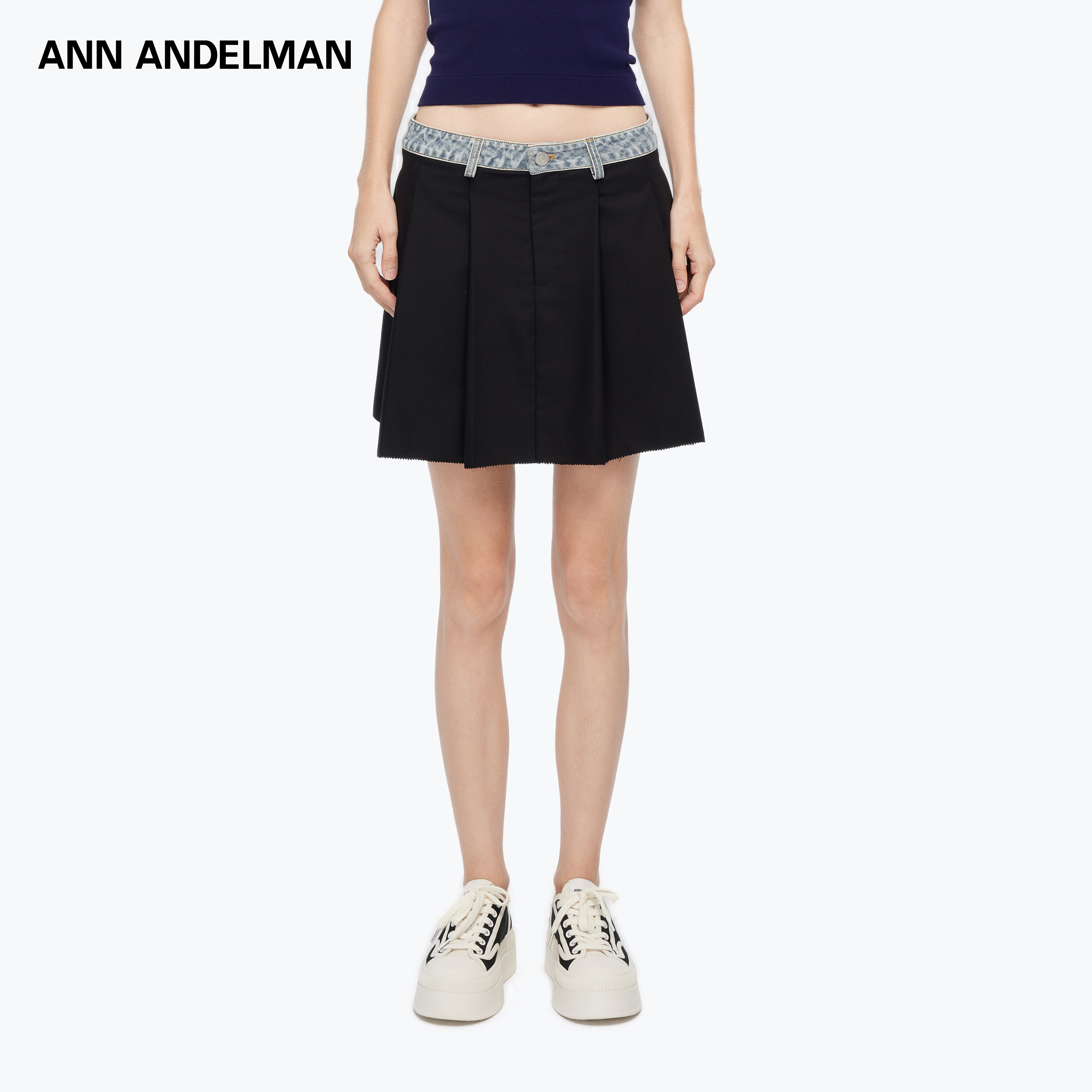 ANN ANDELMAN 牛仔拼接腰头百褶裙女2025新品短裙