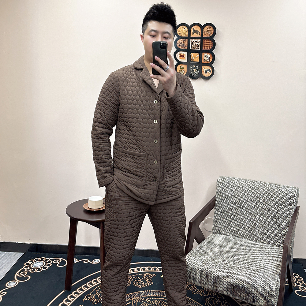 男士薄棉加绒睡衣套装2025秋冬新款大码高品质休闲可外穿家居服潮