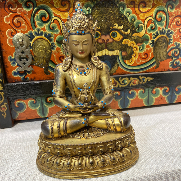 藏传铜鎏金长寿佛，高20厘米