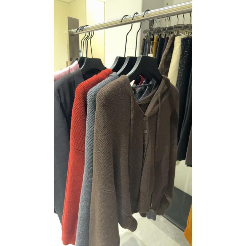 01戴帽开衫针织女常规袖连帽宽松型毛针织衫套头上衣百搭