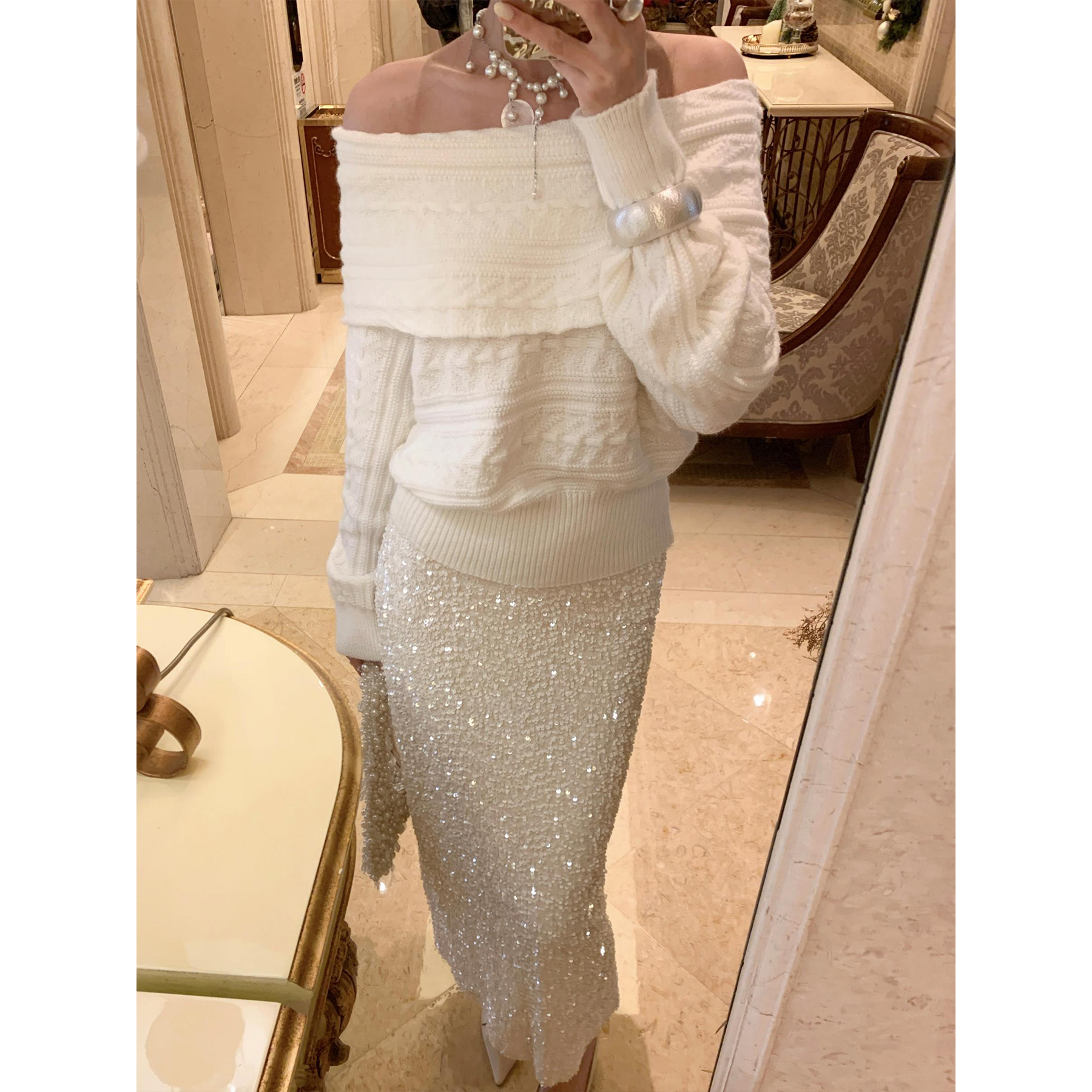 SYT自制 重工亮片直筒半身裙