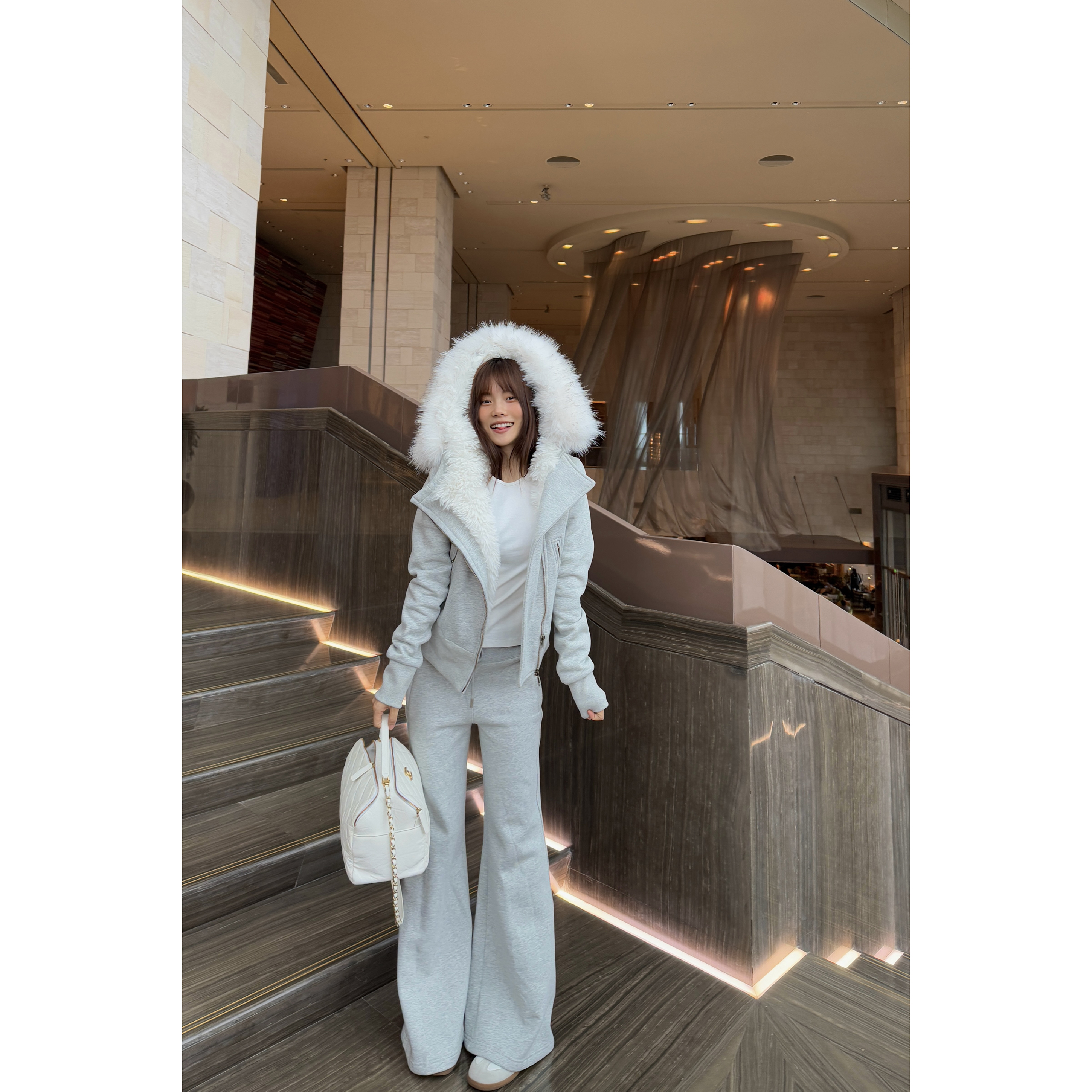 JINGDL【想你时风起】分开82%棉美式简约内里加绒毛领卫衣&微喇卫裤