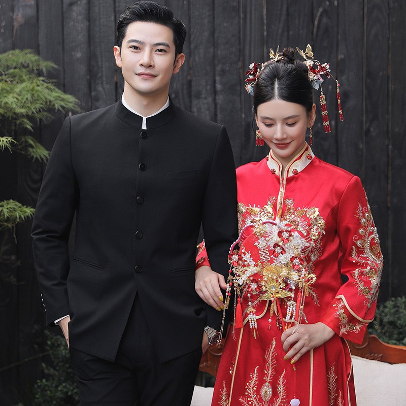 国风新中式男士西装套装长袖复古婚礼结婚修身中国风LJT660