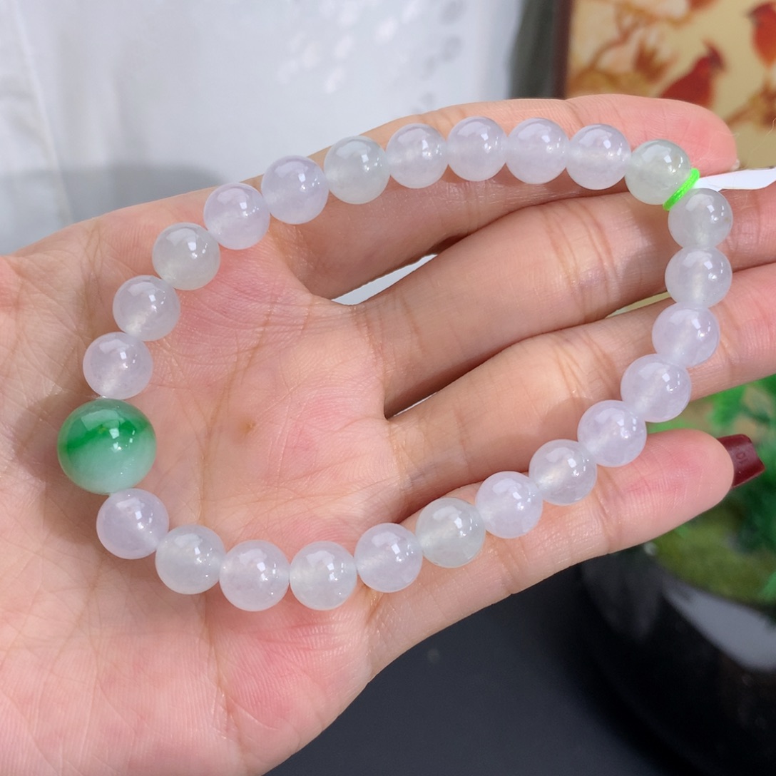 翡翠未镶嵌手串卡7.5-10.4冰胶白冰手串