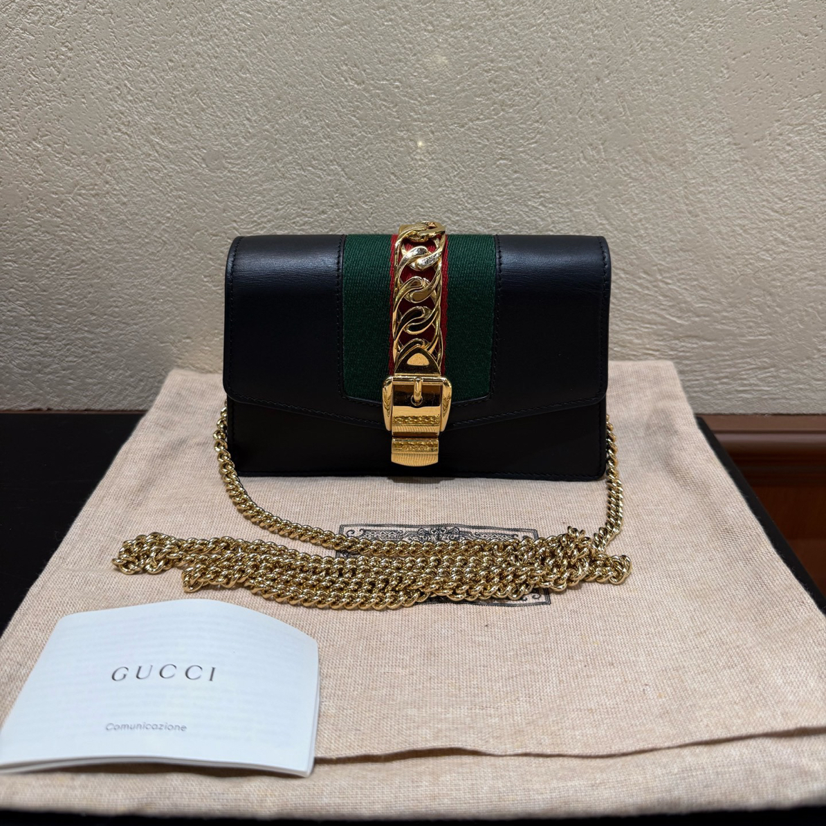 95新 GUCCI/古驰 98新 Gucci sylvie 黑色mini迷你链条包