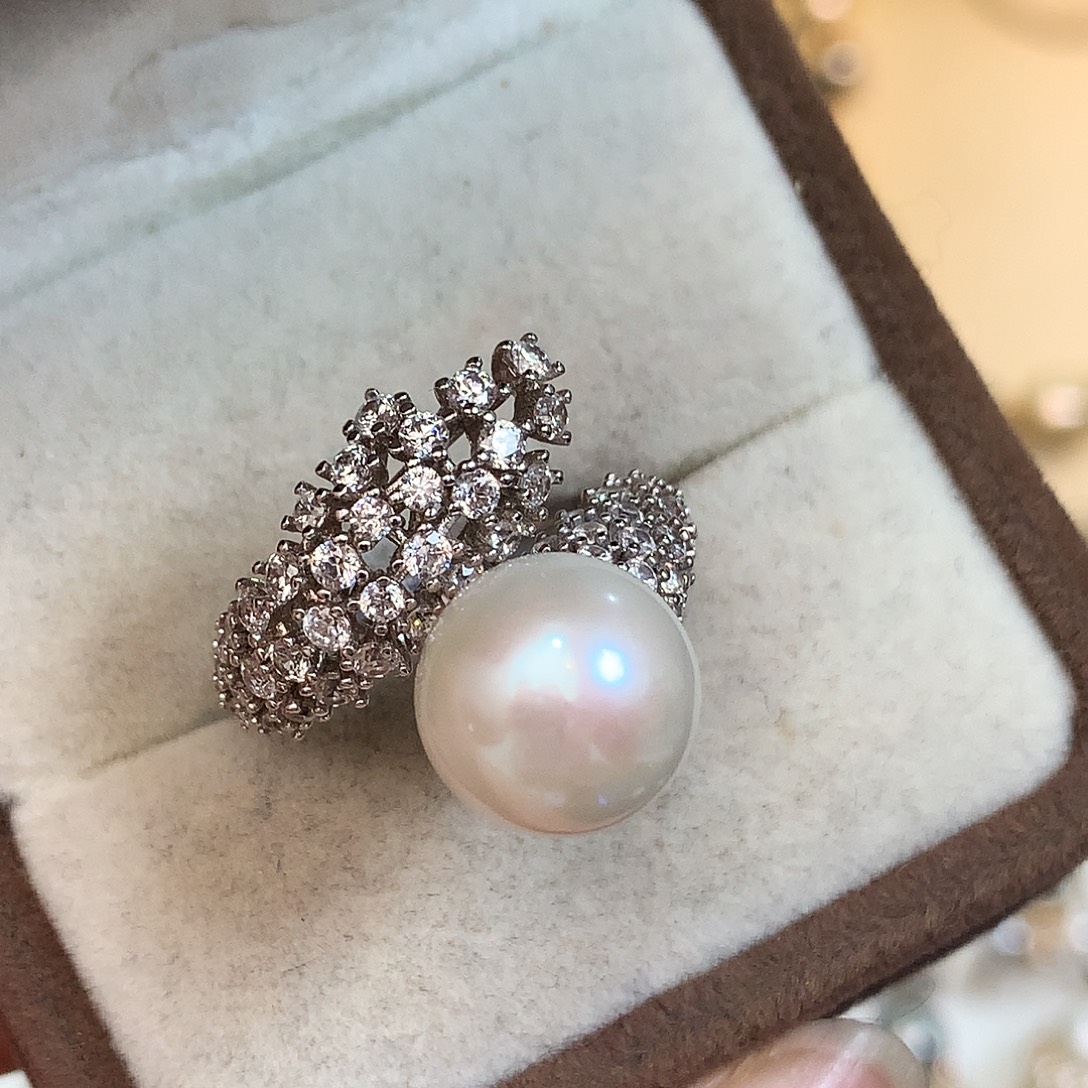 戒指银S925镶嵌淡水珍珠