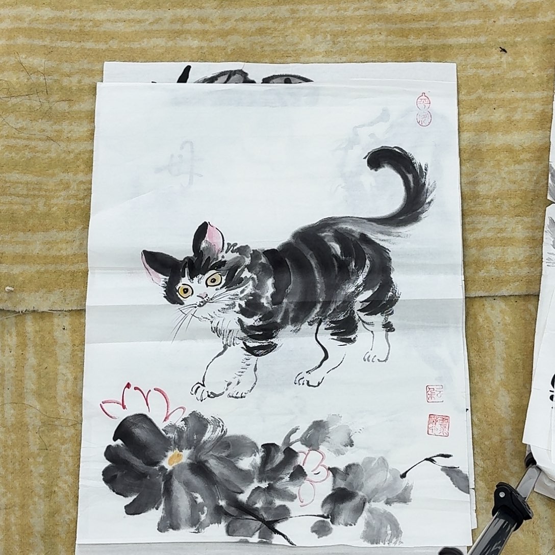 国画四尺三开手绘作品