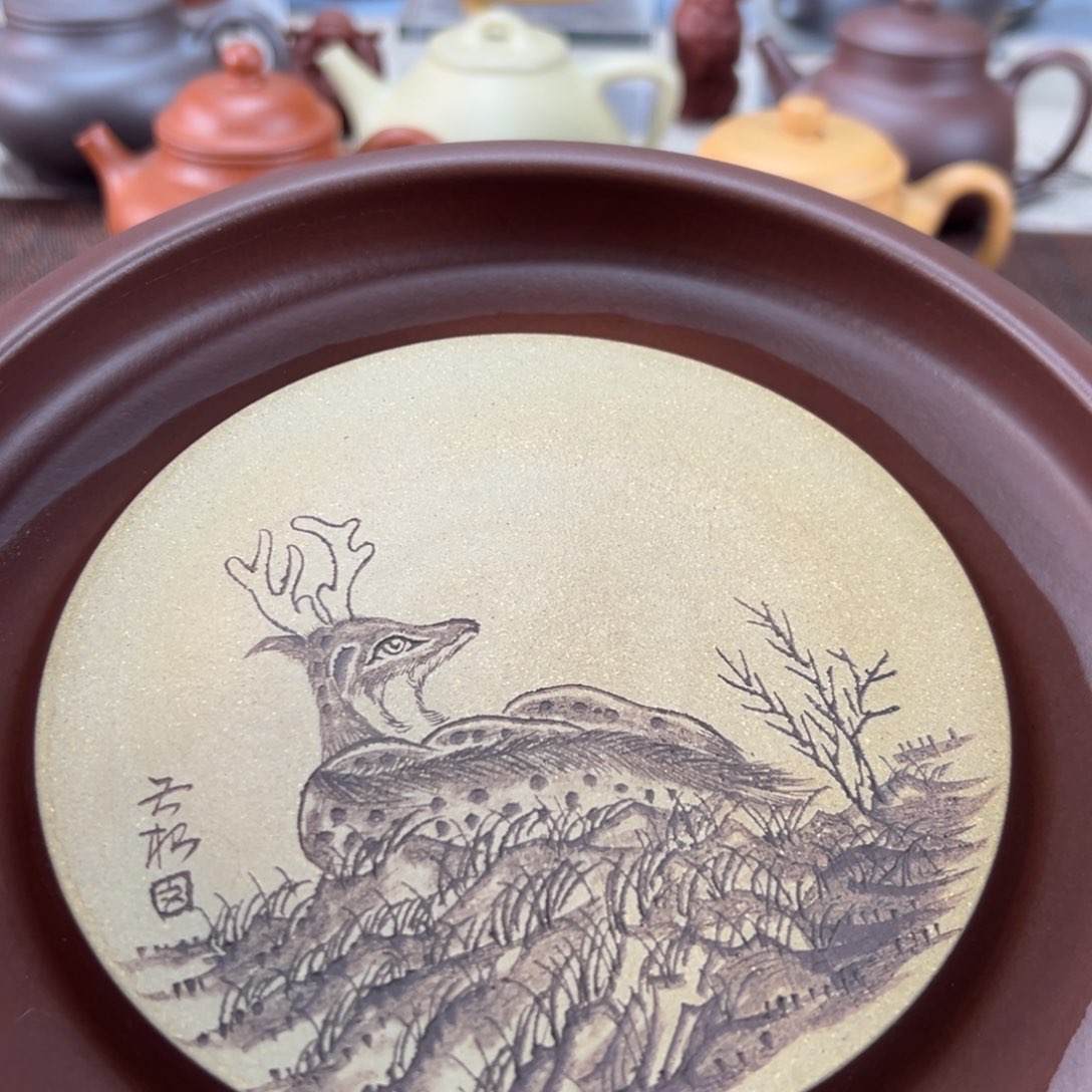 停***处茶壶紫砂茶盘小鹿