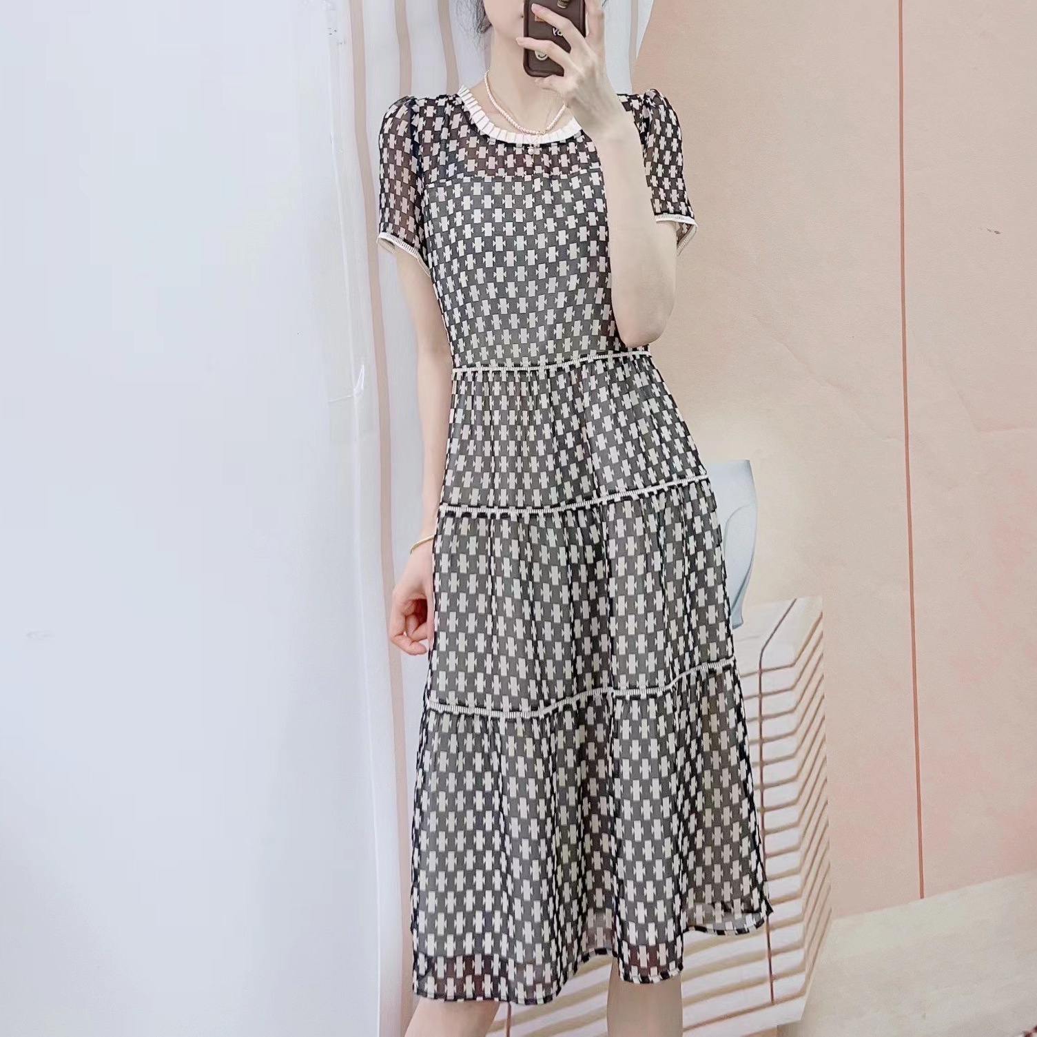 072清C2夏季品牌专柜汉派甜美雪纺印花减龄娃娃裙连衣裙YUB072