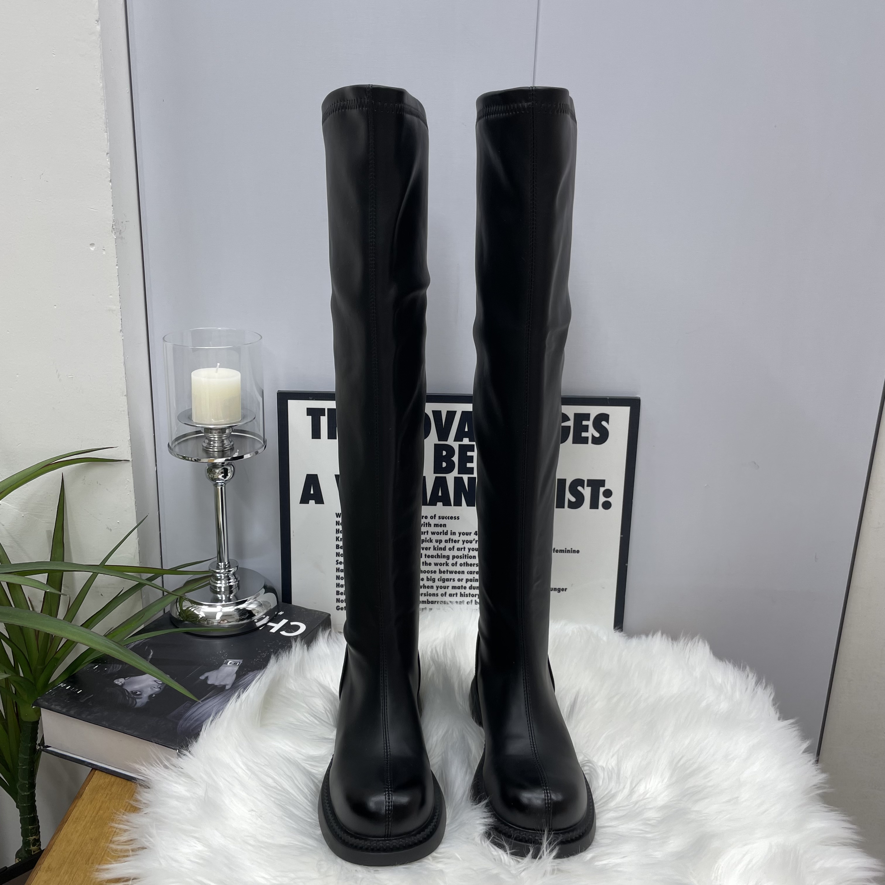 薄底高个子女款过膝平底百搭高筒新款骑士弹力靴子靴子长筒靴秋冬