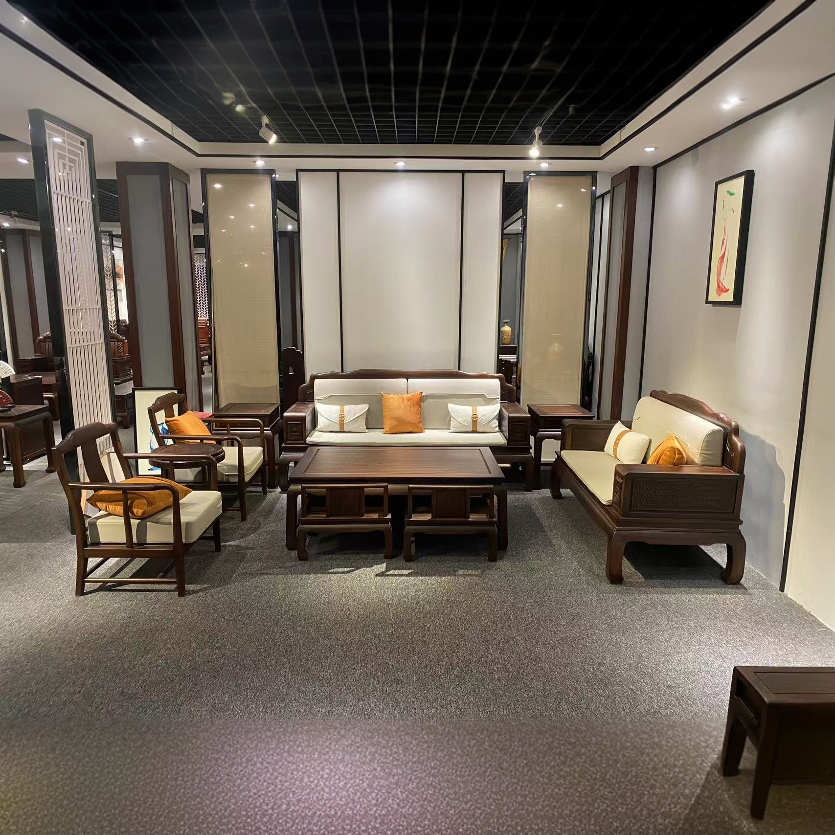 大叶紫檀 实木新中式沙发 胡桃色 实木沙发 1123组合