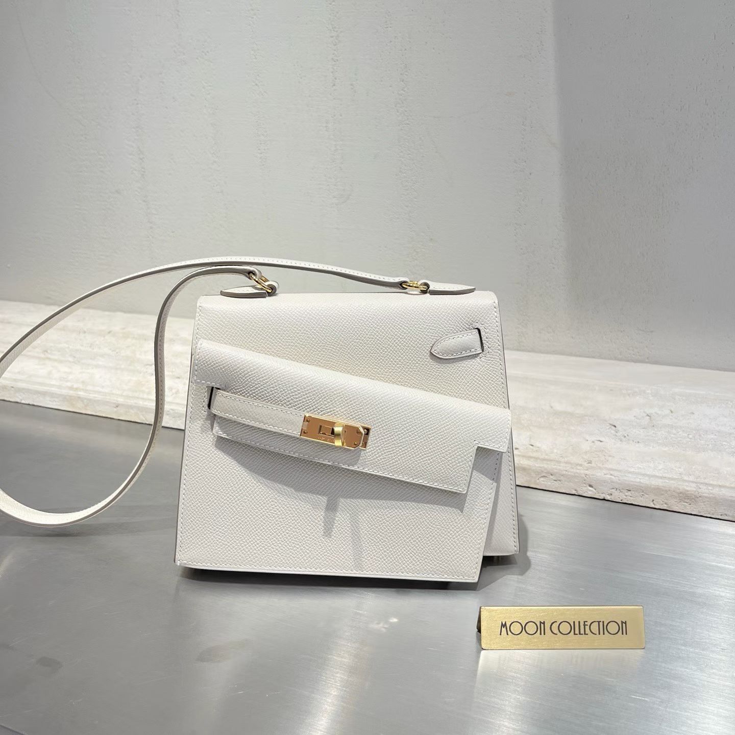 99新 Hermes/爱马仕 双面Kelly 20 Desordre 奶昔白 Epsom w刻