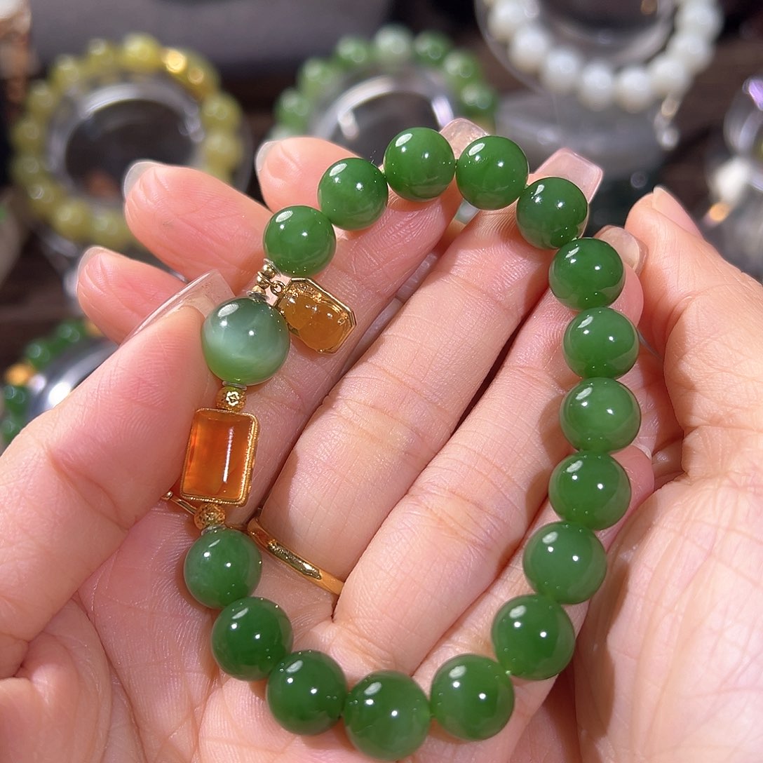 和田玉手链18K金镶嵌