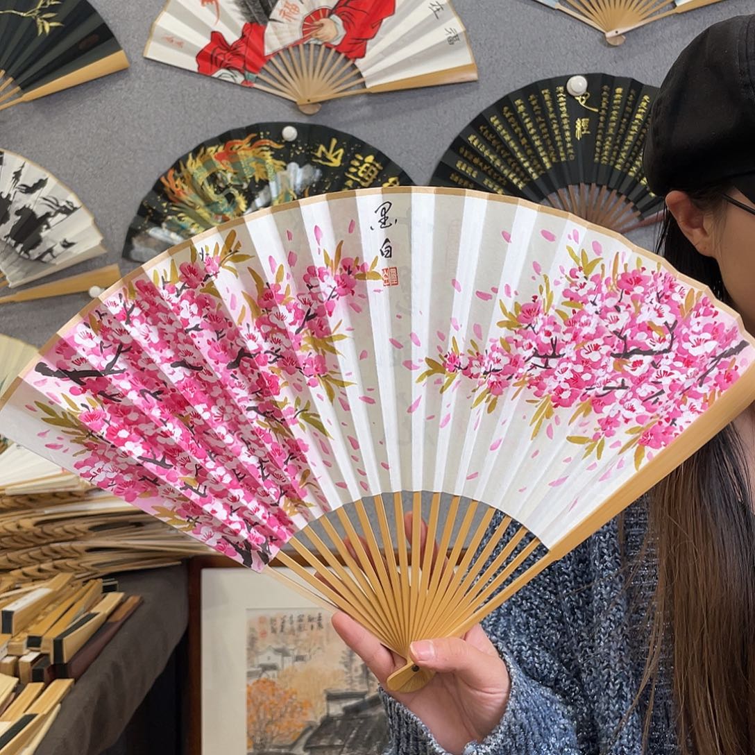 书法95寸玉竹-纯手绘-文玩扇骨（默认粘好）