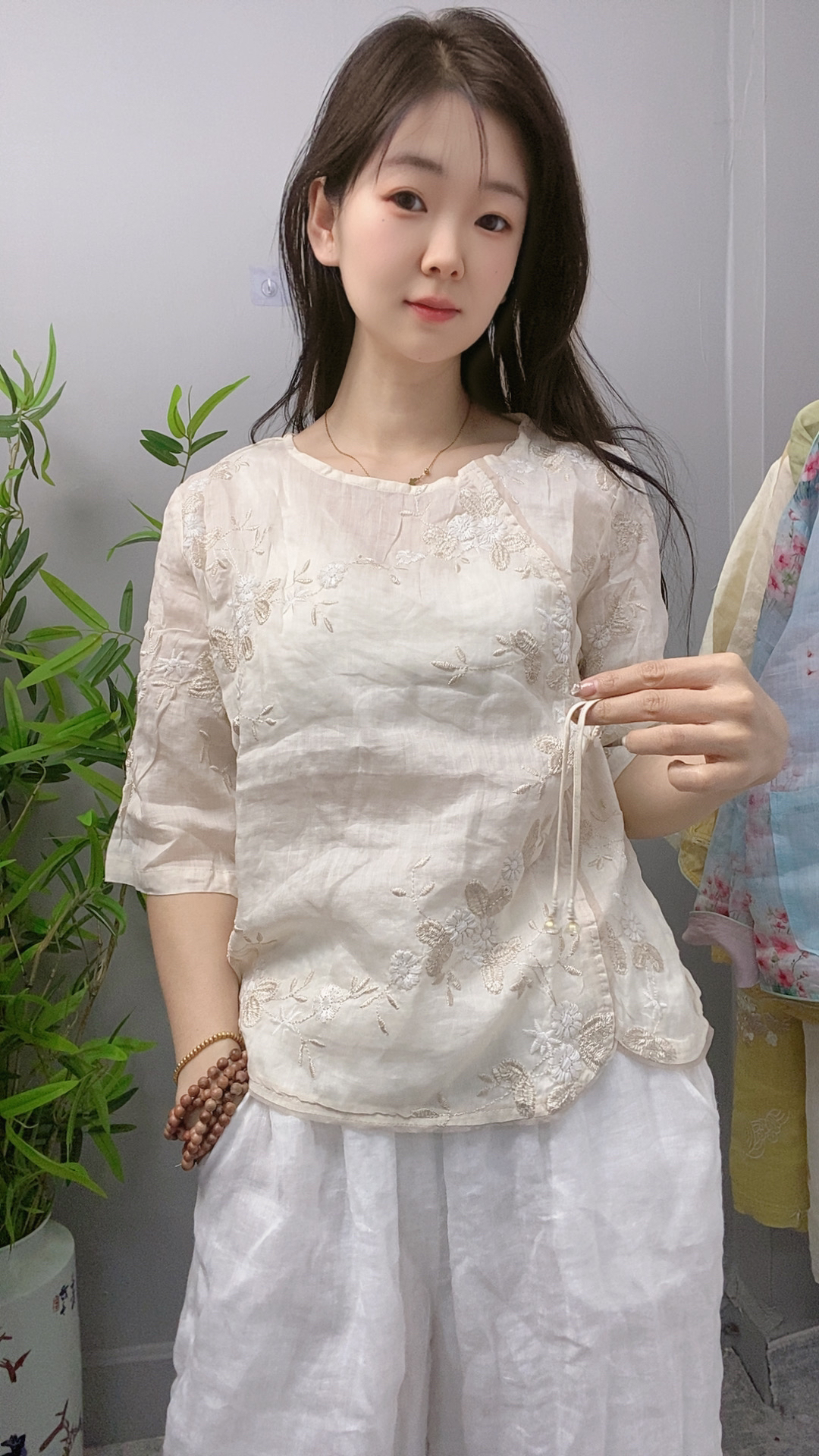 {千绣小衫}苎麻刺绣夏女套头新中式衬衫上衣文艺复古国风简约小衫