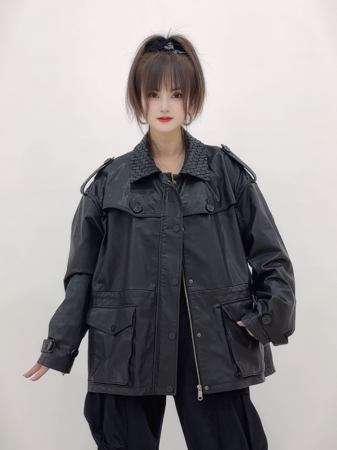 夹克长袖黑色朋克风春季少女风上衣秋季短款皮衣立领