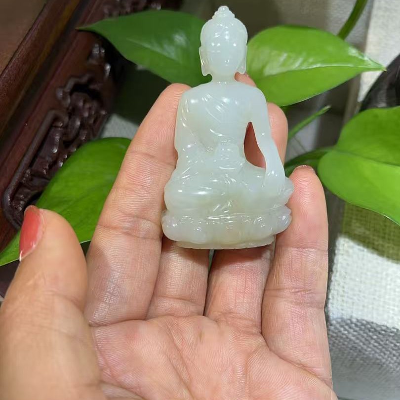 和田白玉佛照像挂件