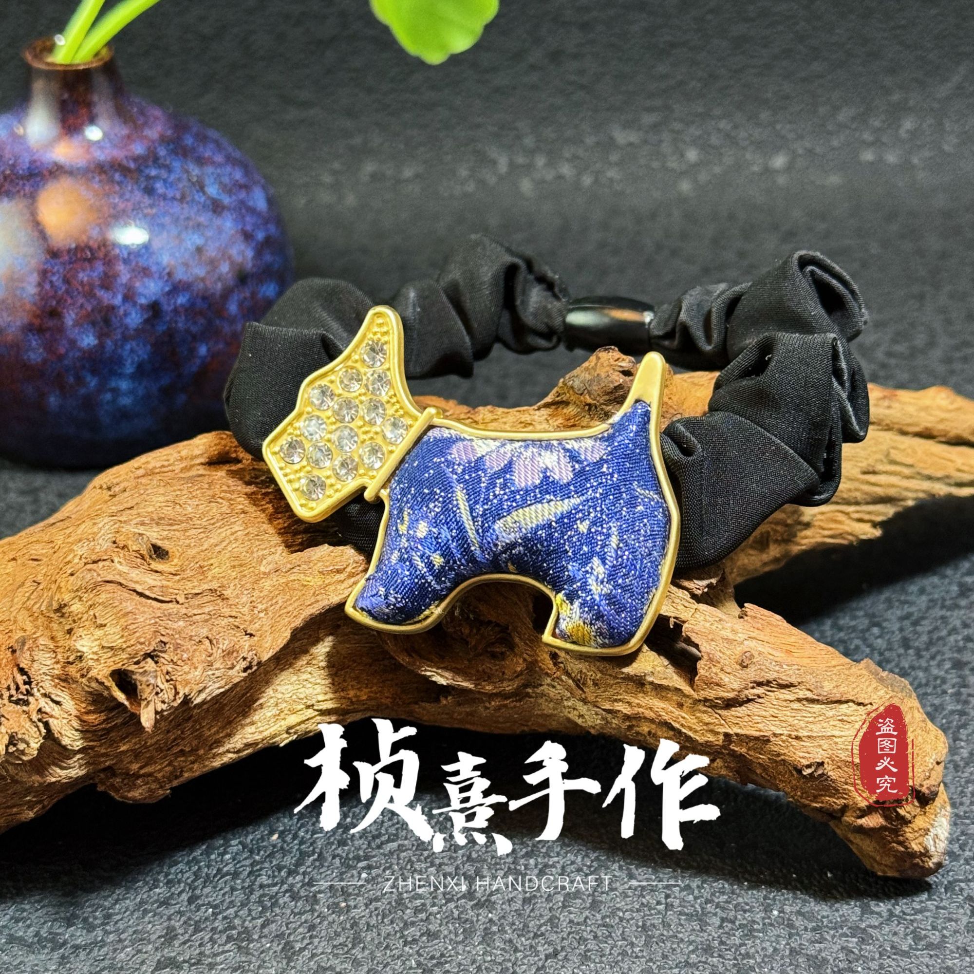 非遗宋锦-国风发饰-小狗弹力发圈/手工制作