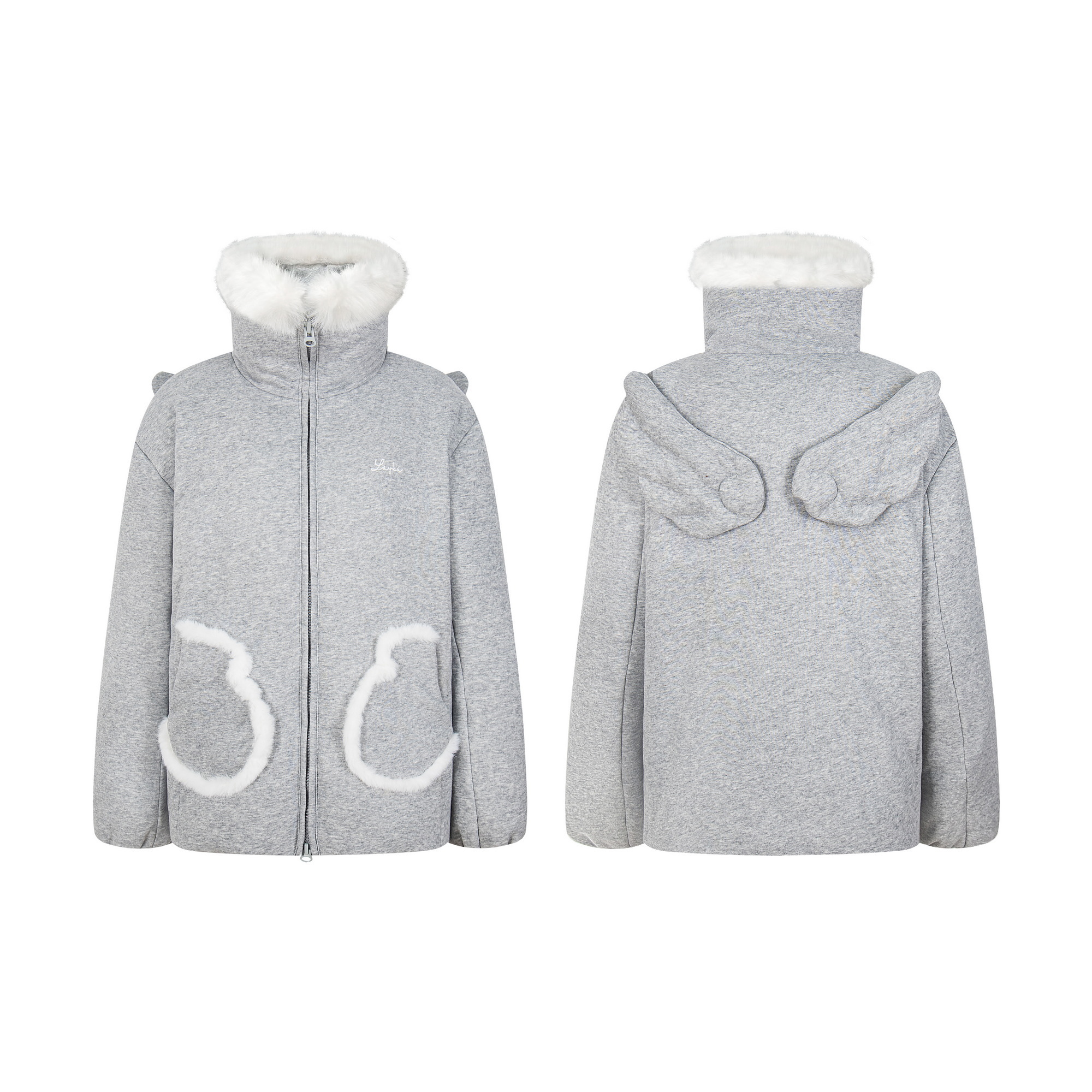 TOM潮 韩系甜酷风天使翅膀拼接棉衣棉服夹棉立领毛毛拼接百搭2025