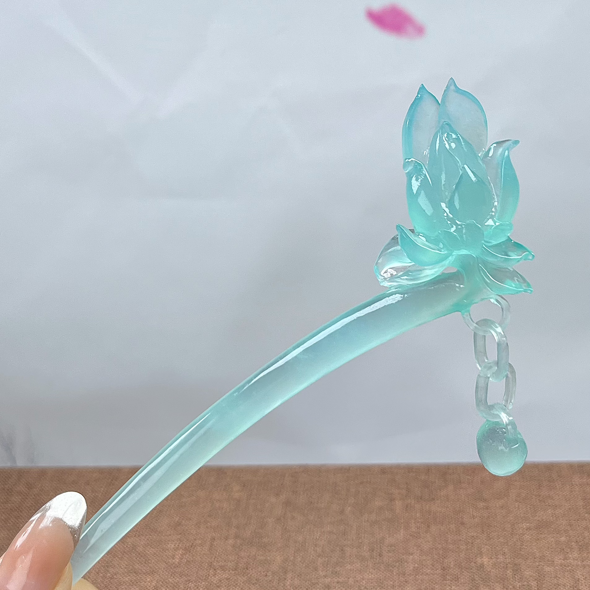 岫玉高品质天青冻玉兰发簪 整体长度15.5cm 簪体入发长度11cm