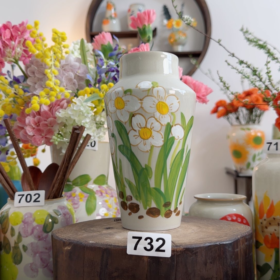 摆件景德镇陶瓷手绘小花瓶摆件无孔