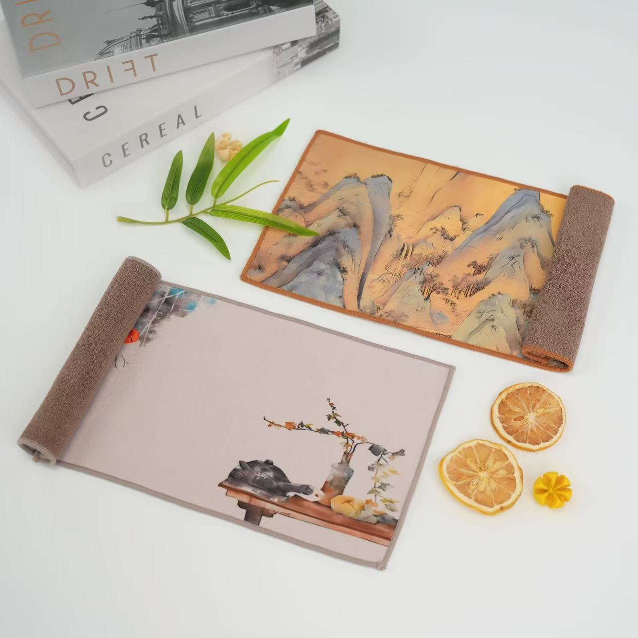  茶巾千里江山＋柿柿如意 （两条）LC