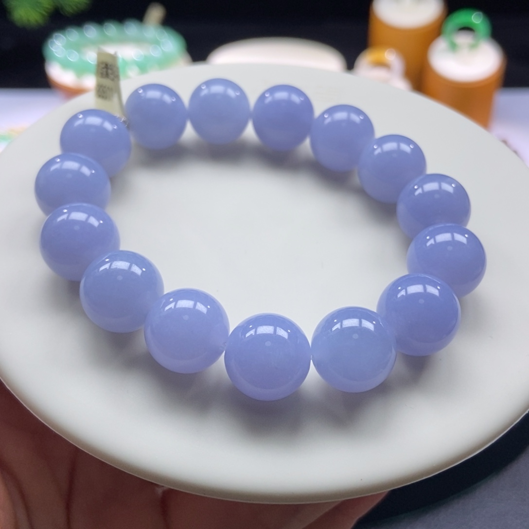 翡翠手串未镶嵌冰蓝紫圆珠12.8+