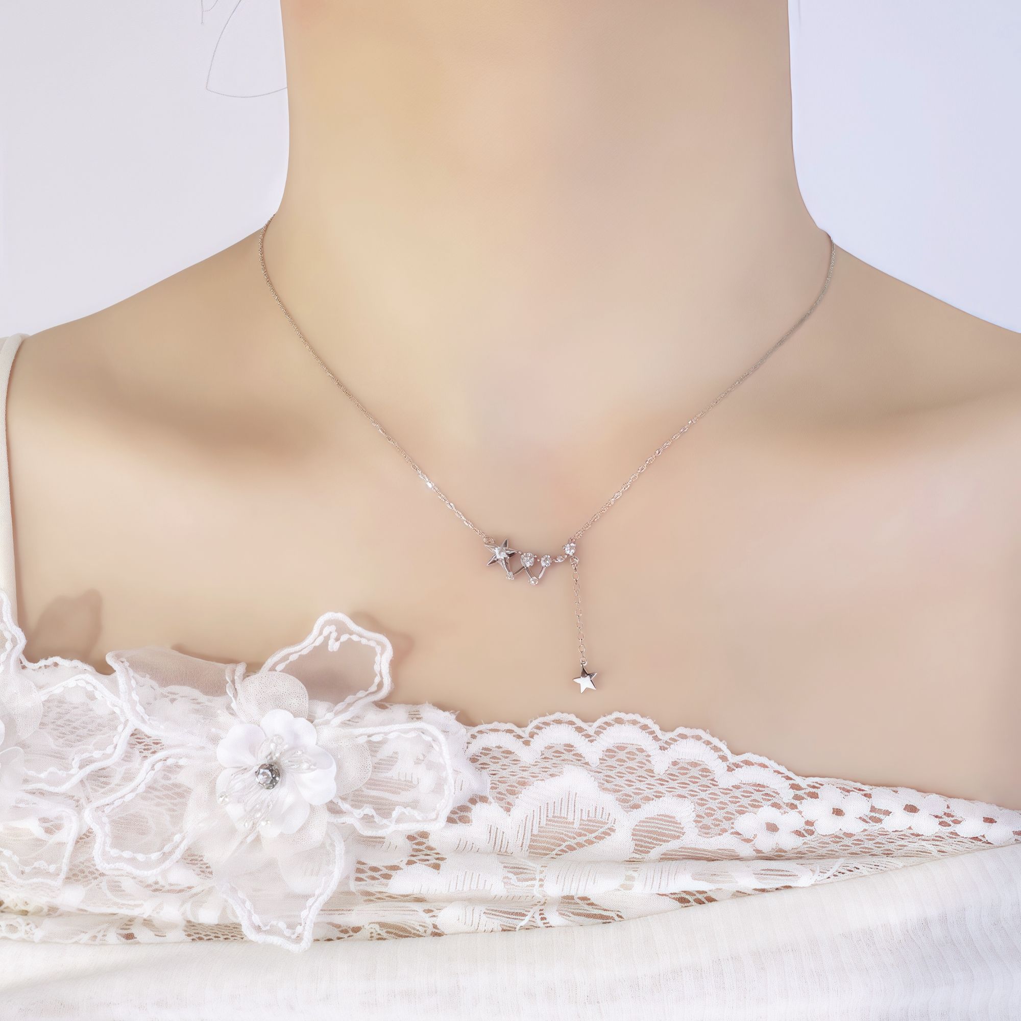 坠链均925银锆石 s925银满天星锆石轻奢小众设计高级项链女