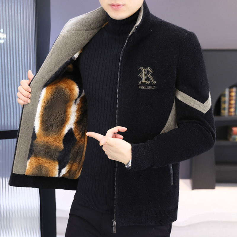 毛呢男外套立领拉链休闲冬季加绒加厚呢子夹克上衣百搭款
