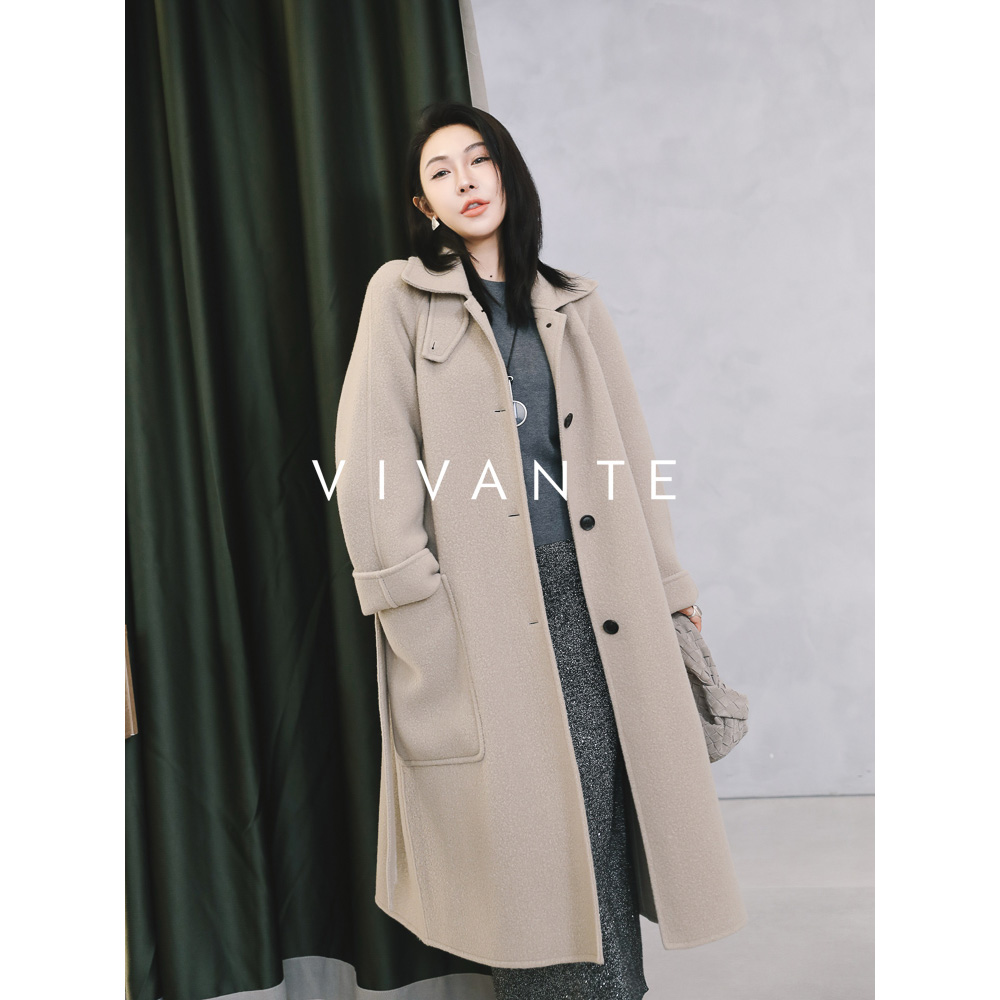 VIVANTE 白露落霜  气质时尚简约毛呢女士中长款双面呢大衣