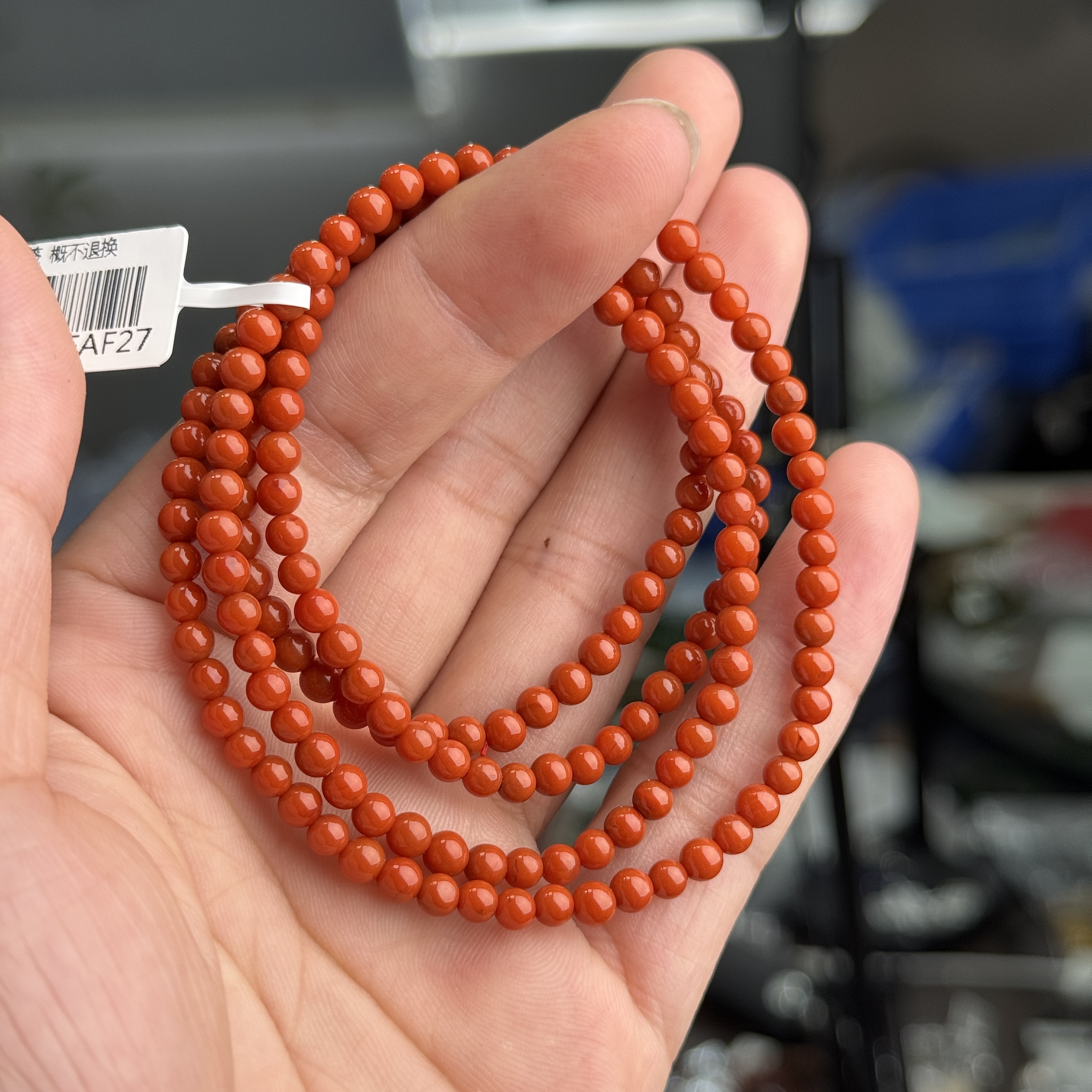 南红圆珠多圈手串4-4.5mm