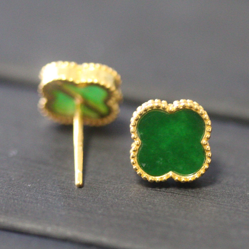 【深古推荐】天然缅甸翡翠A货四叶草耳钉S925银镶嵌多样性发其一