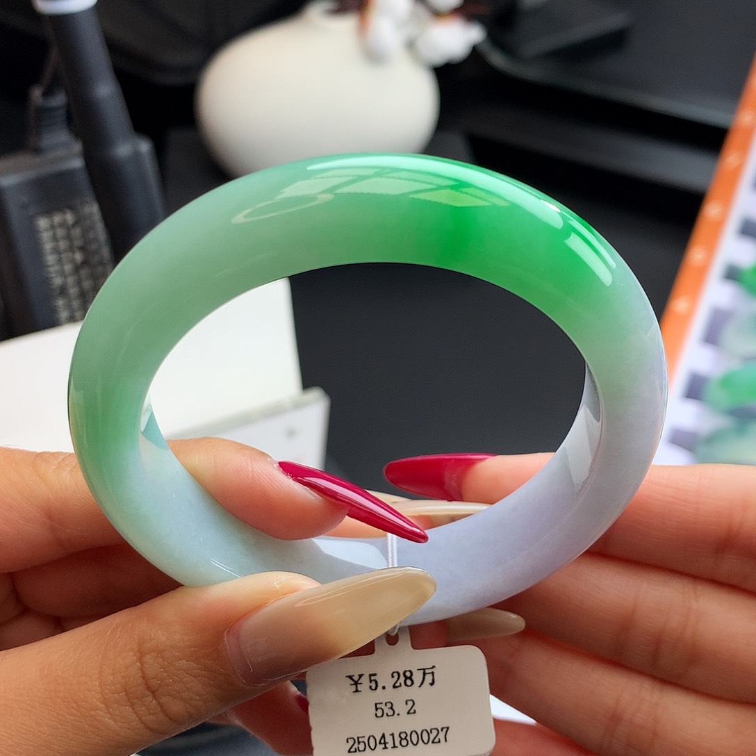 未镶嵌手镯翡翠53.2正圈春带彩