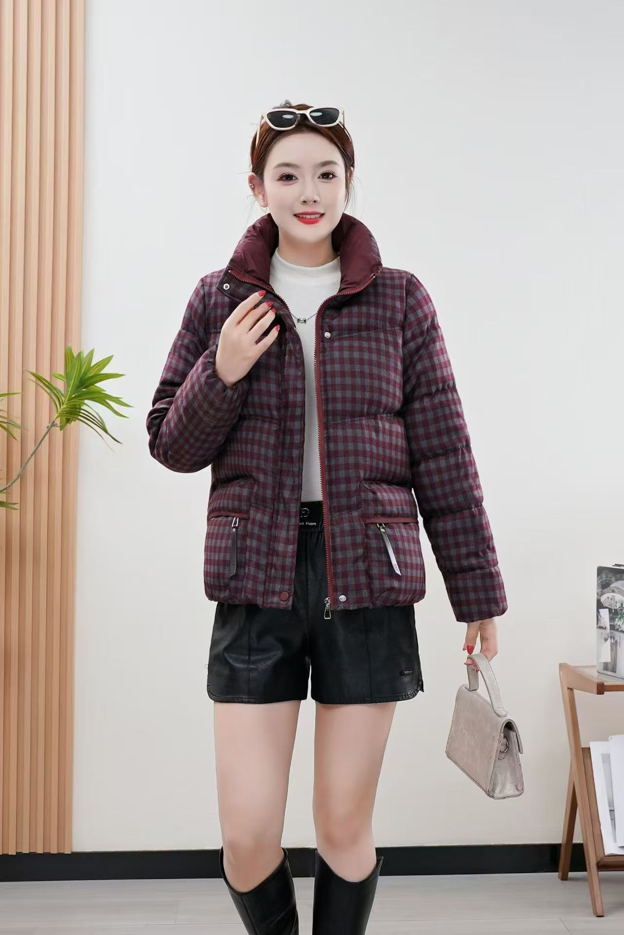 女格子棉衣秋冬短款棉服棉袄冬季格纹时尚