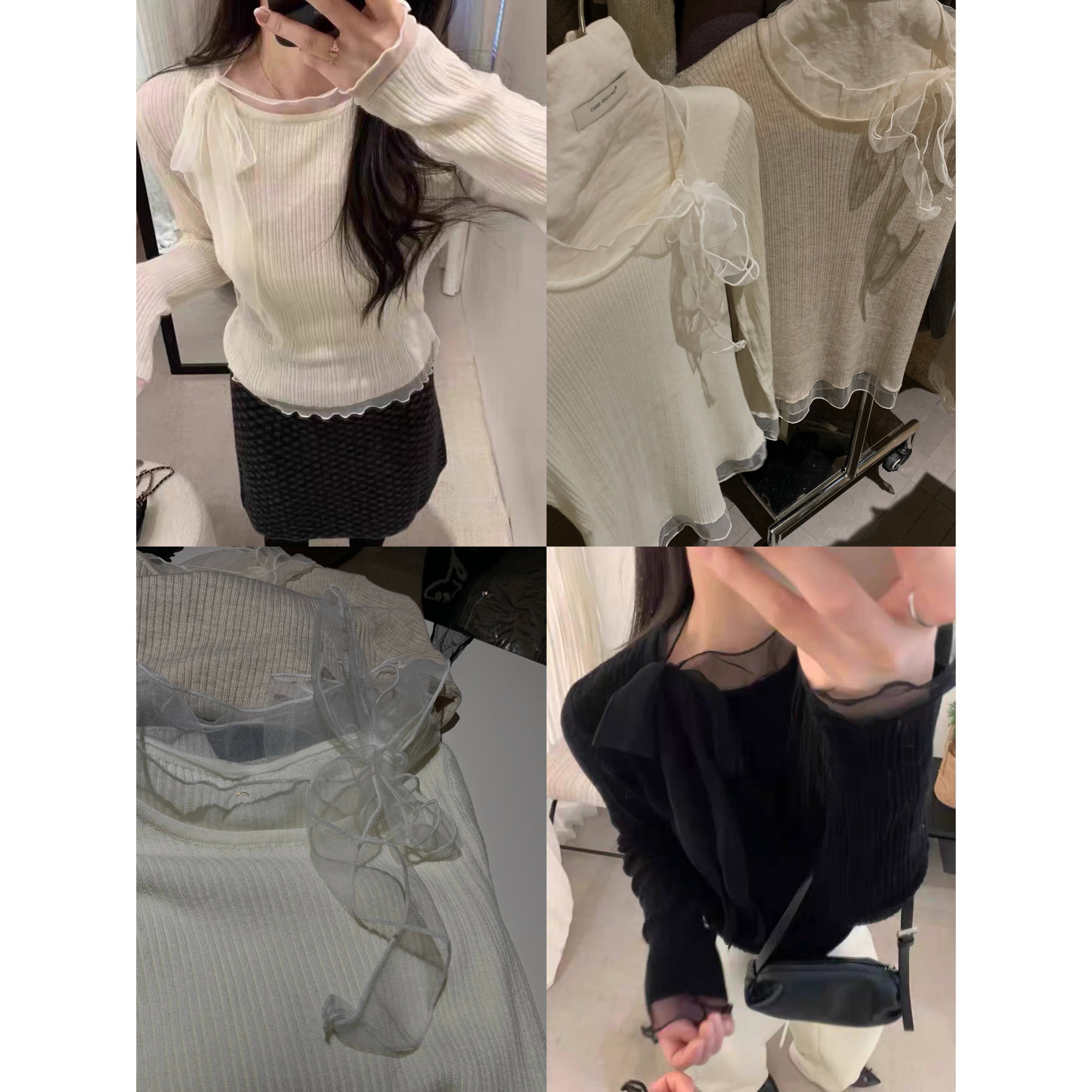 51235 韩系甜美网纱绑带显瘦针织衫（带网纱衣长62左右
