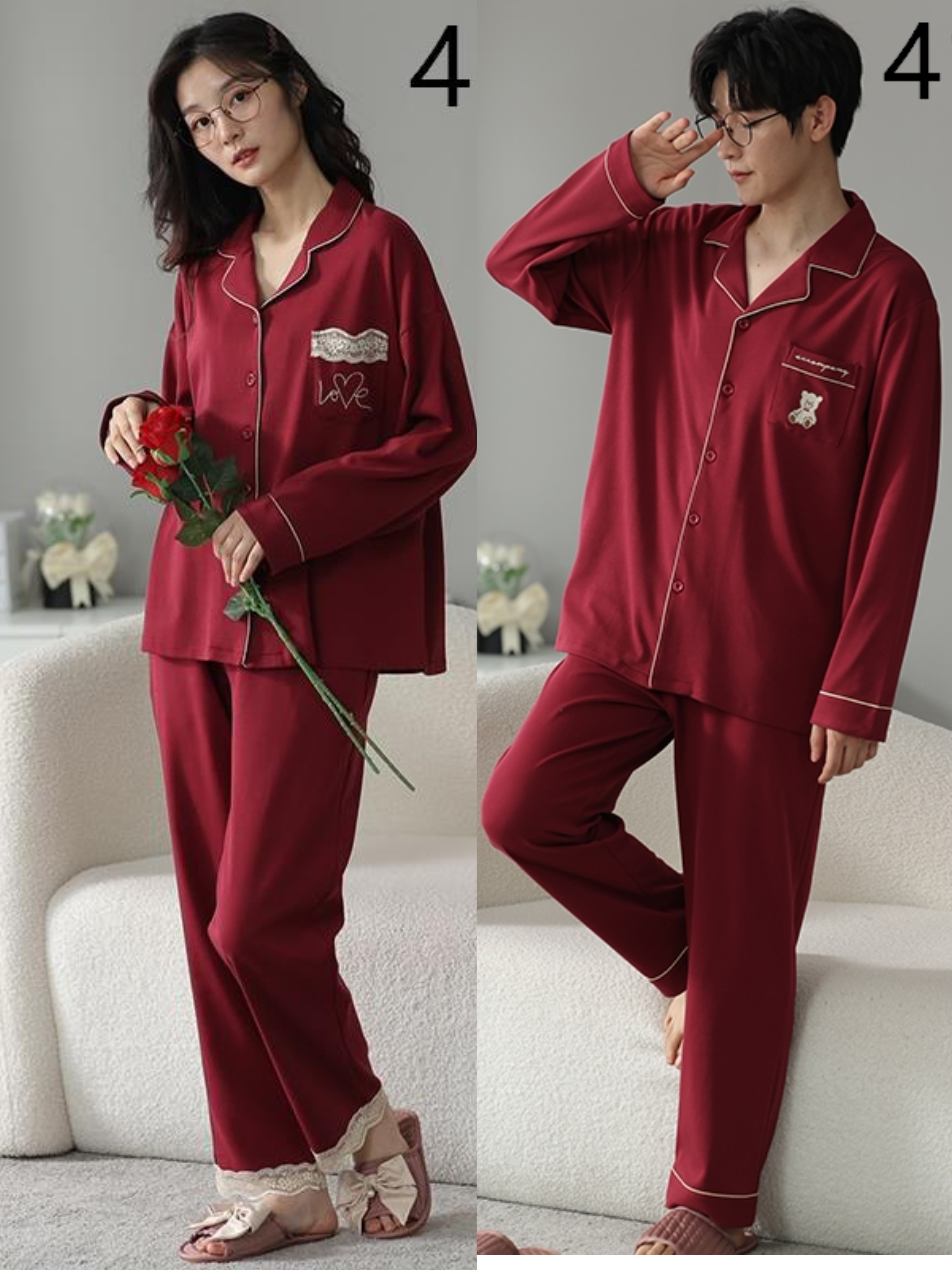 男女情侣红色睡衣纯棉布料100纯棉厚棉家居服睡衣套装
