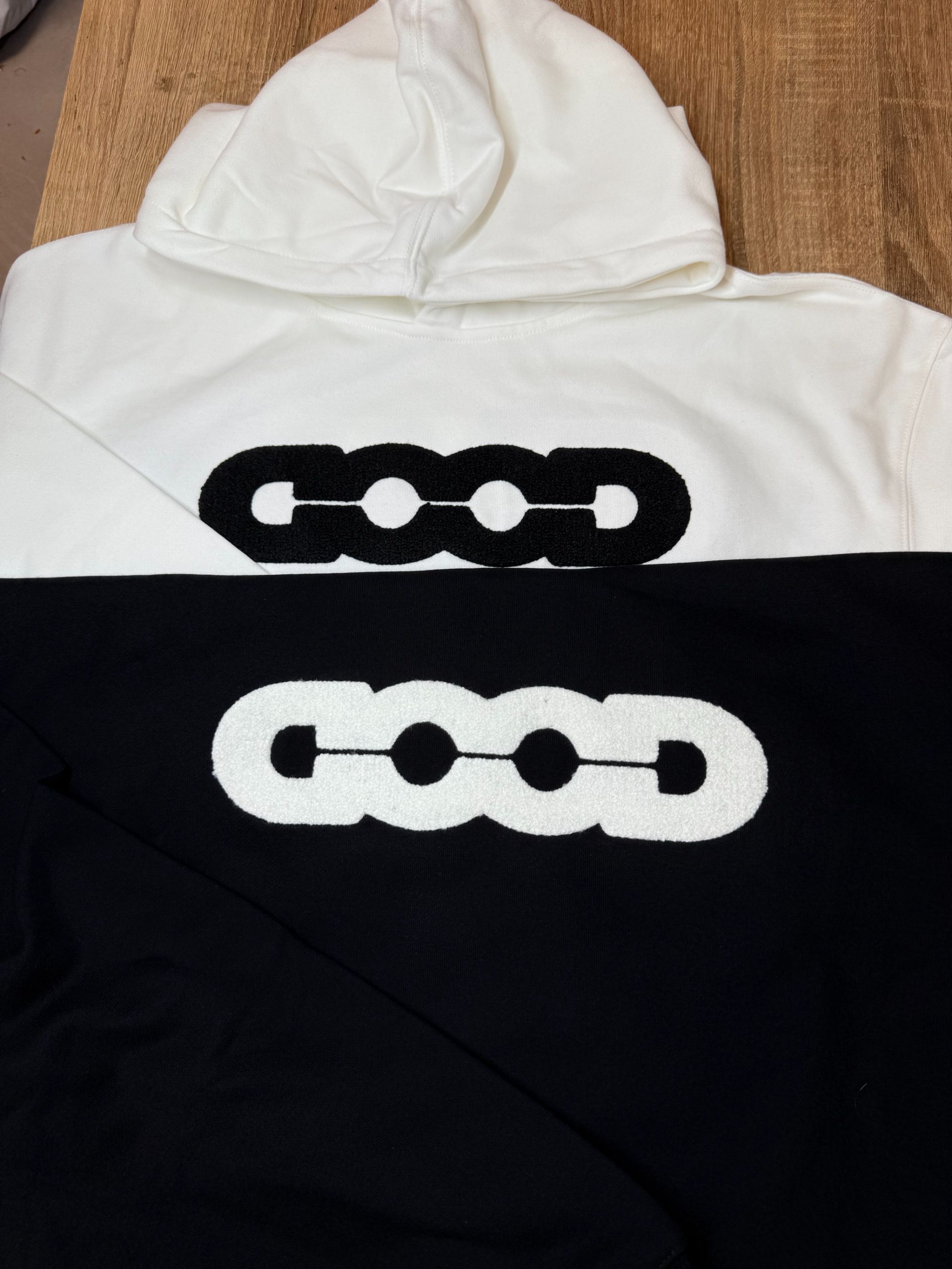 GOODBRAND 地球提花湿毛巾绣连帽卫衣长袖 男女同款 黑色白色
