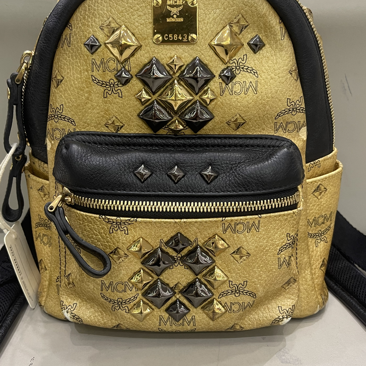 95新 MCM mcm 金色 双肩背 小号