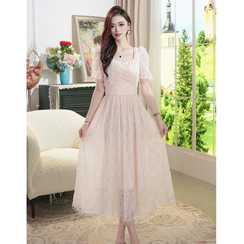 VELVETINE绒雅显瘦白色连衣裙时尚轻奢宴会法式浪漫裙子82526110 