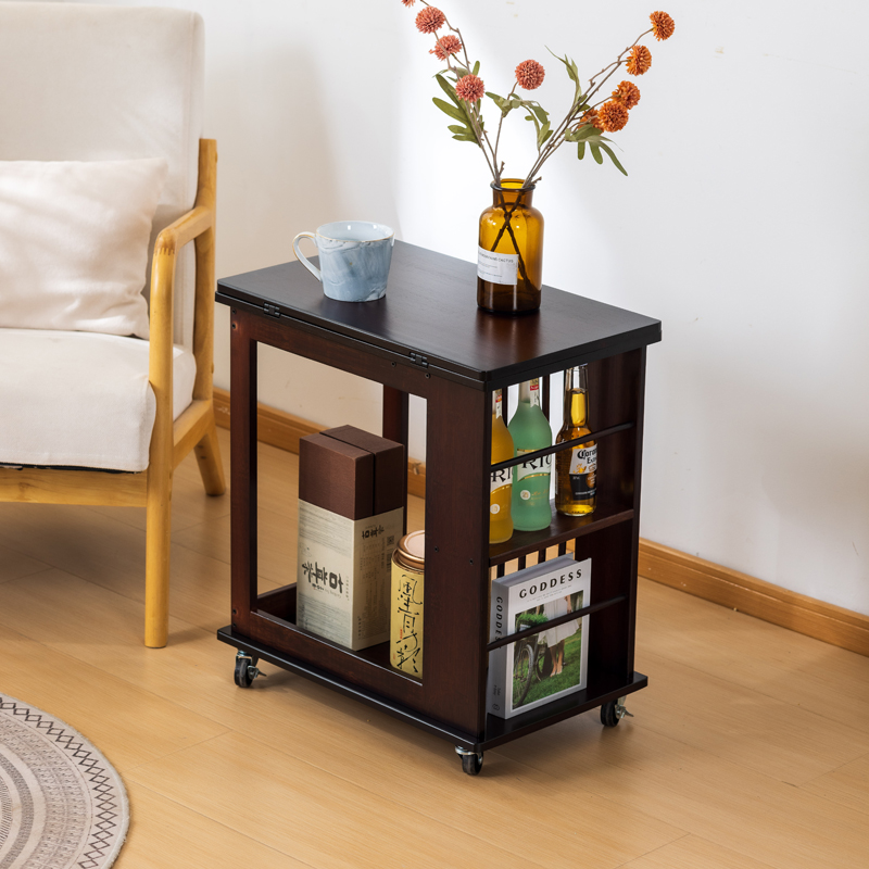 多功能旋转边几简约折叠餐桌带轮可移动家用客厅沙发边置物桌