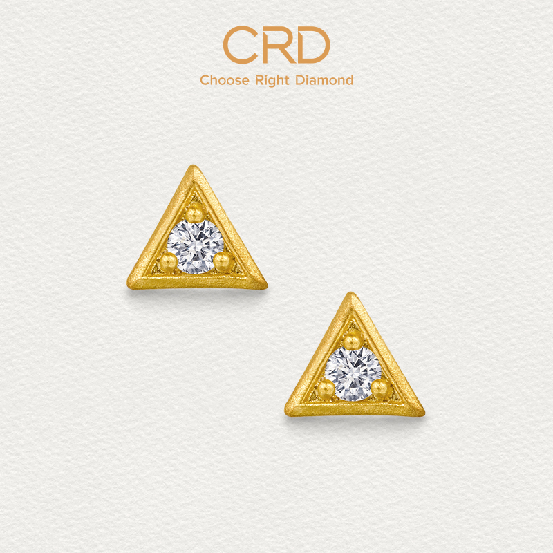CRD/克徕帝黄金三角形镶钻耳钉足金耳饰黄金镶钻耳饰三金礼物