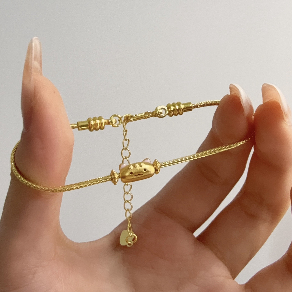 足金999法棍猫雪花隔片两颗套链净金重0.25g（赠合金万能链）