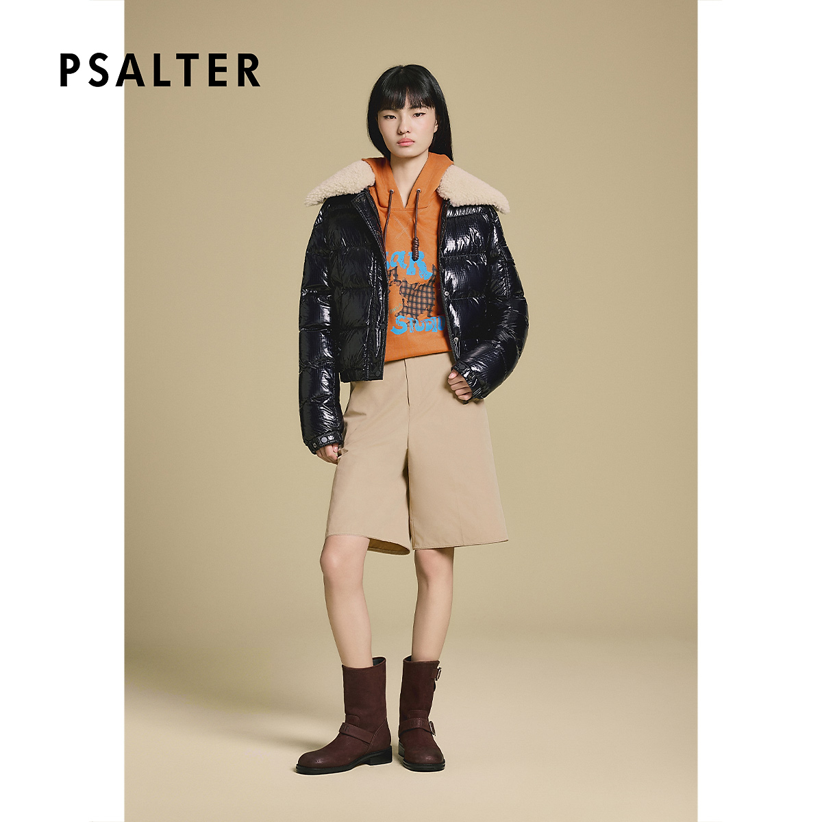 【新国标90白鹅绒】诗篇摩登休闲短款可拆毛领亮面羽绒服女2025冬季