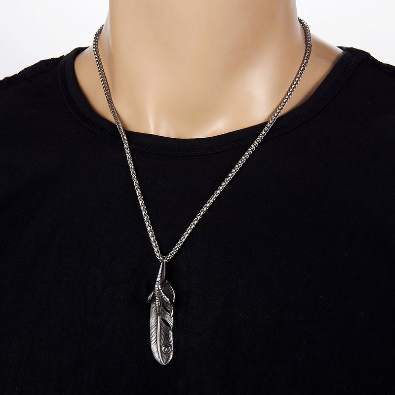 钛钢吊坠 复古羽毛项链不掉色男士羽毛吊坠百搭小众个性坠链素款