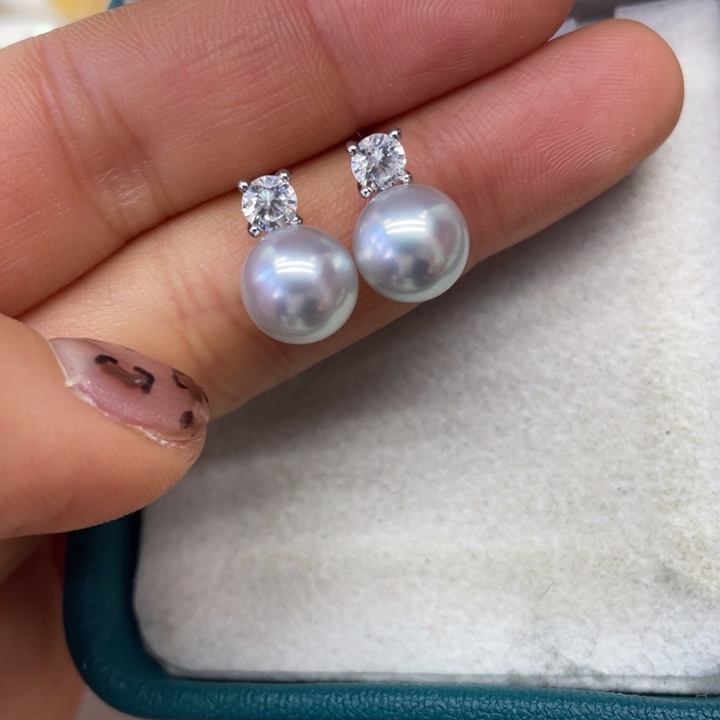海水珍珠耳饰银S925镶嵌